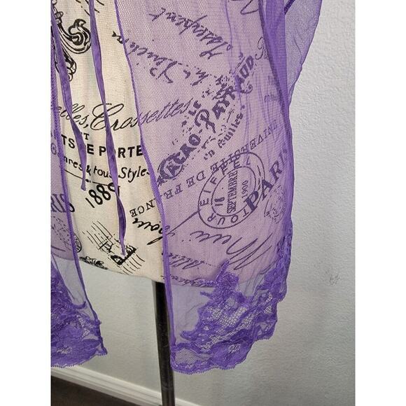 Victorias Secret Babydoll Top Large Sheer V Neck Open Front Purple VTG 90's Y2K - Picture 4 of 10